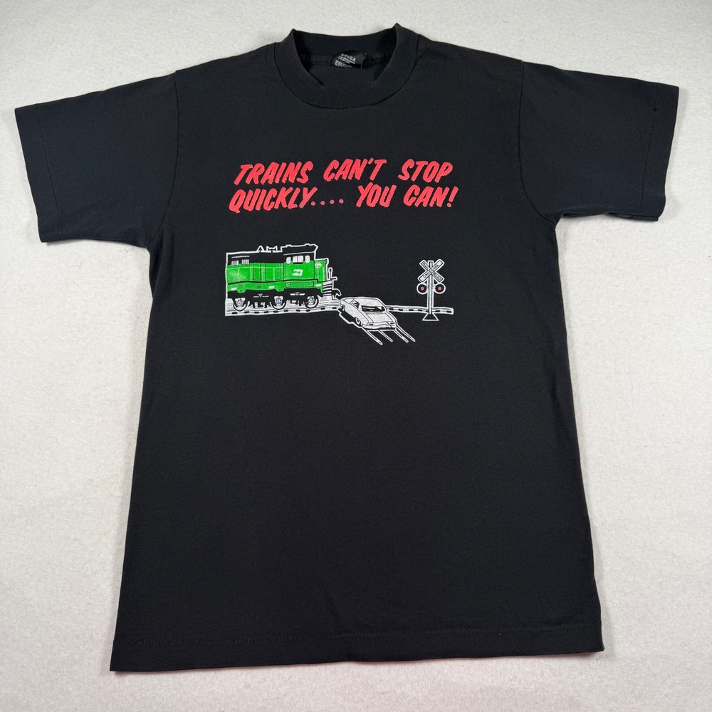Vintage Burlington Northern Railroad T Shirt Mens Medium Black Screen Stars Best